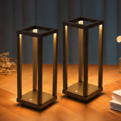 Black Cordless Waterproof Table Lamp, LED Outdoor Lamp, Set of 2