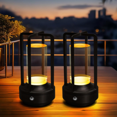Rechargeable Cordless Table Lamp, Black, Set of 2