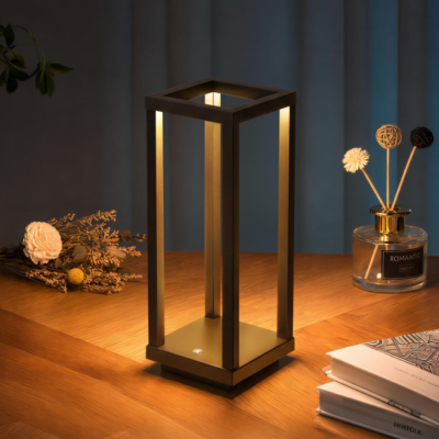 Black Cordless Waterproof Table Lamp, Rechargeable Outdoor Desk Lamp
