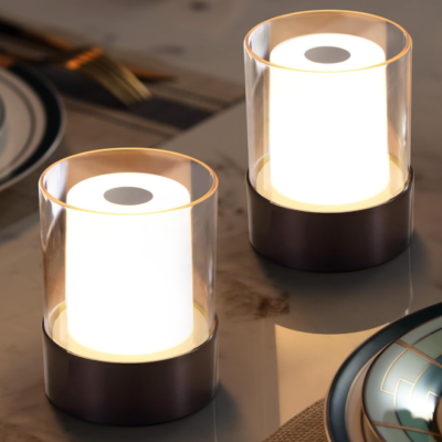 Black Cordless Table Lamp, Rechargeable Outdoor Lamp, Set of 2
