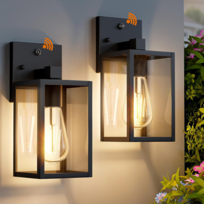 Dusk to Dawn Outdoor Wall Light, Sensor Lighting, Waterproof Black Fixture, 2 Pack