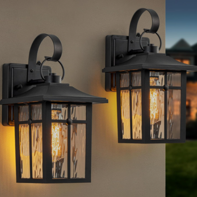 Dusk to Dawn Outdoor Wall Light, Black Fixture, 2 Pack