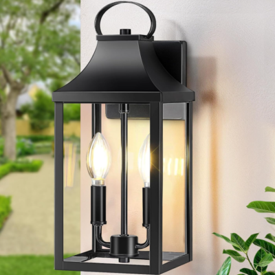 Black Outdoor Wall Light, Double Light Design, Exterior Sconce