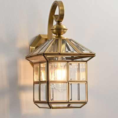 Copper Brass Outdoor Wall Light, Waterproof and Rustproof, Clear Glass Shade, for Garage, Porch and Balcony
