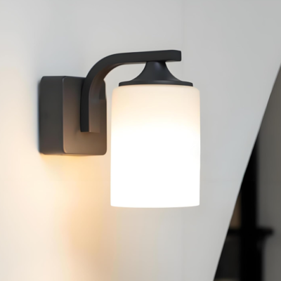 Modern Outdoor Wall Light, Waterproof and Rustproof Aluminum Fixture, Milk Glass Shade, Indoor and Outdoor Use
