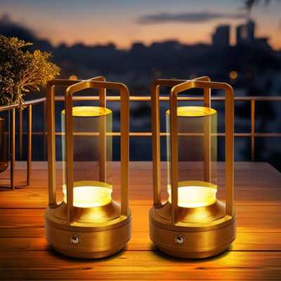 Rechargeable Cordless LED Table Lamp, Gold, Set of 2