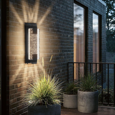 Dusk to Dawn Outdoor Wall Light, Decorative Porch Sconce, Sparkling Light Effect